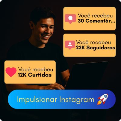 Imagem jovem mexendo no computador e vendo seu perfil do Instagram receber milhares de seguidores