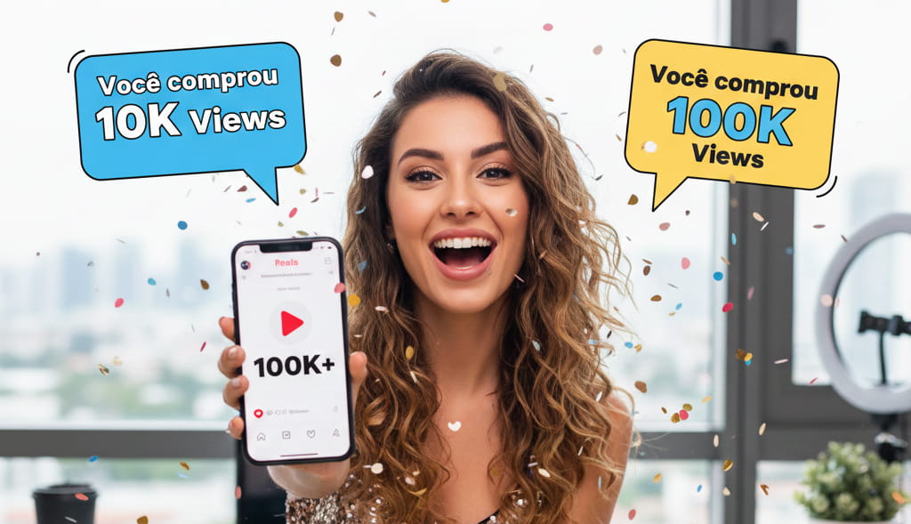 Jovem feliz por estar comprando visualizações reels